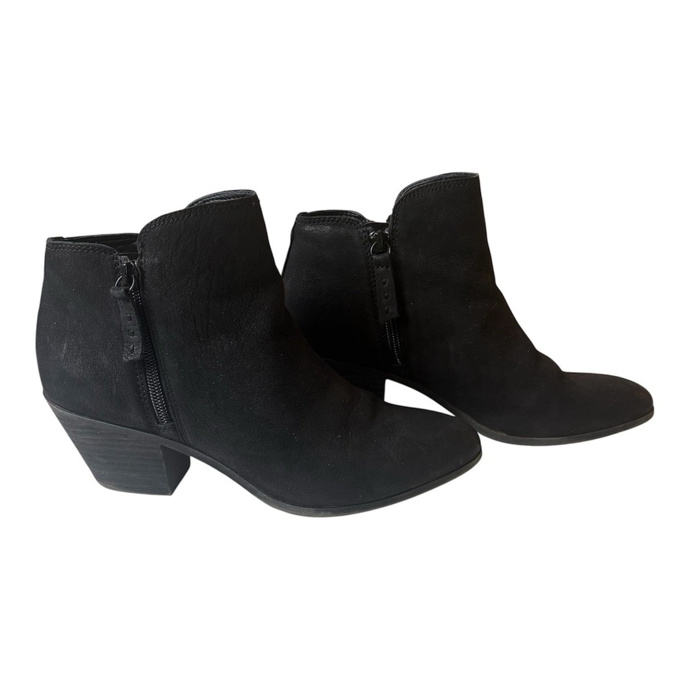 Frye‎ Judith Black Leather Double-Zip Ankle Boots Size 8M Stacked Heel Booties
